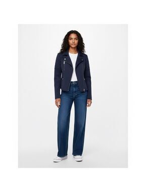 ARITZIA WILFRED FREE Navy Neoprine Moto Jacket w/ Zipper Detail Pockets Sz 2